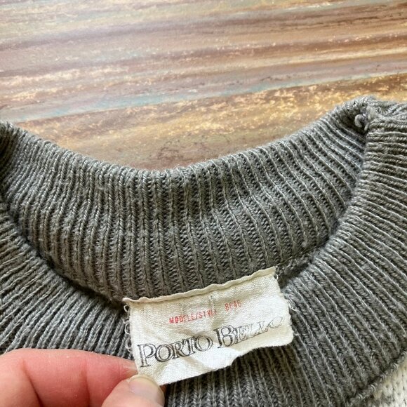 Porto Bello Pullover Knit Sweater Geometric White/Grey Acrylic Vintage 90s - Picture 4 of 6